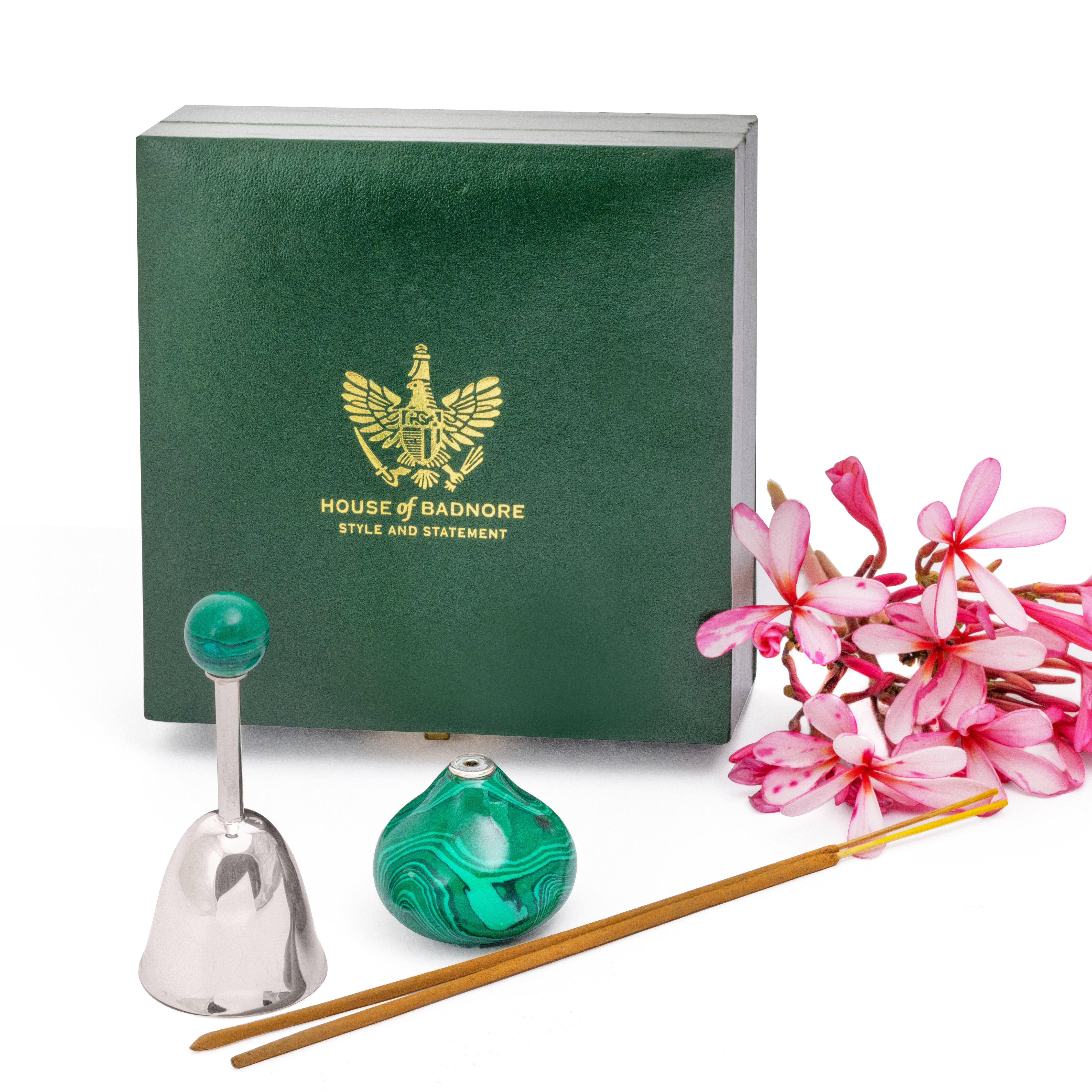 Malachite Bell & Incense Stick Holder Set