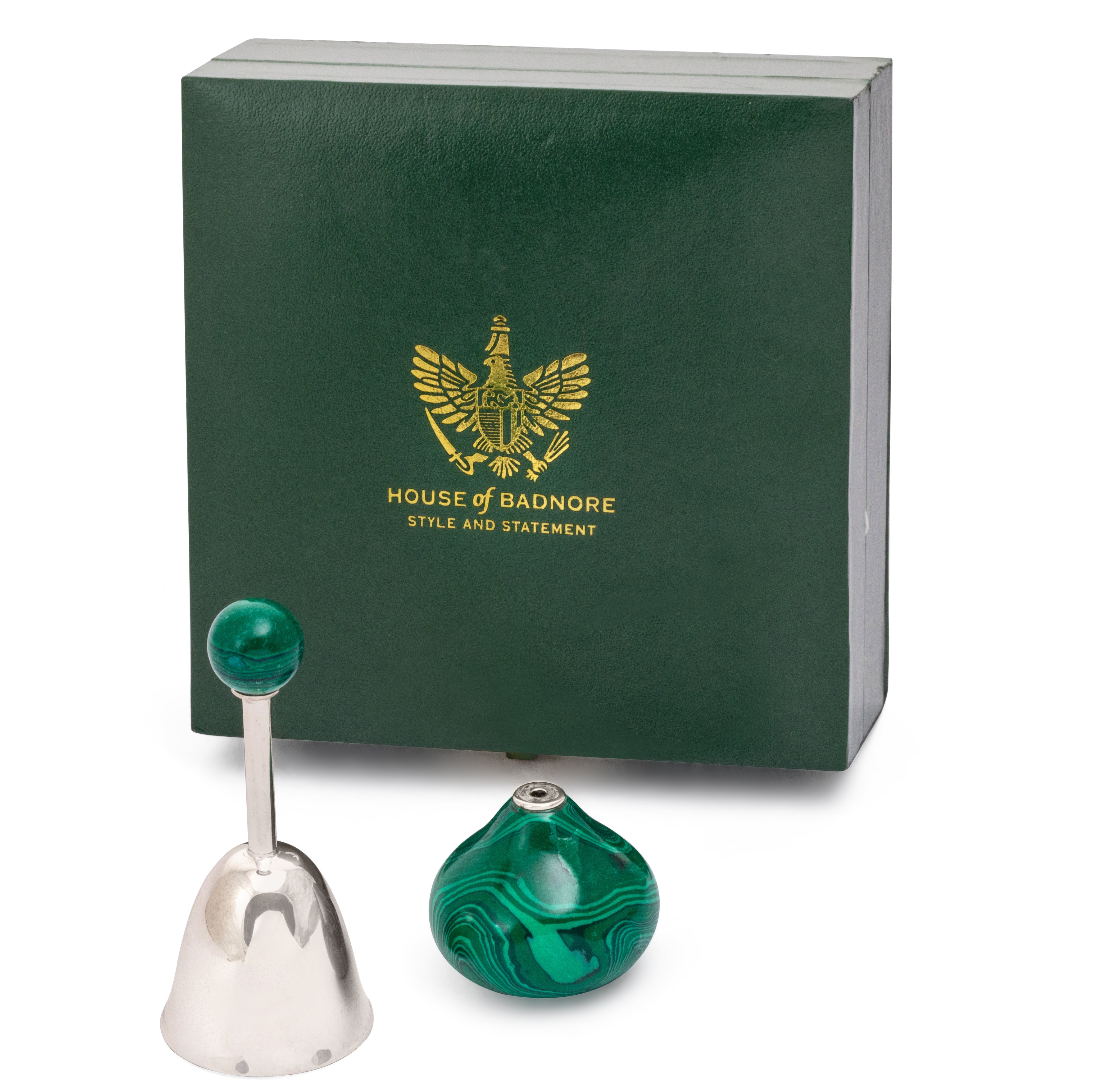 Malachite Bell & Incense Stick Holder Set