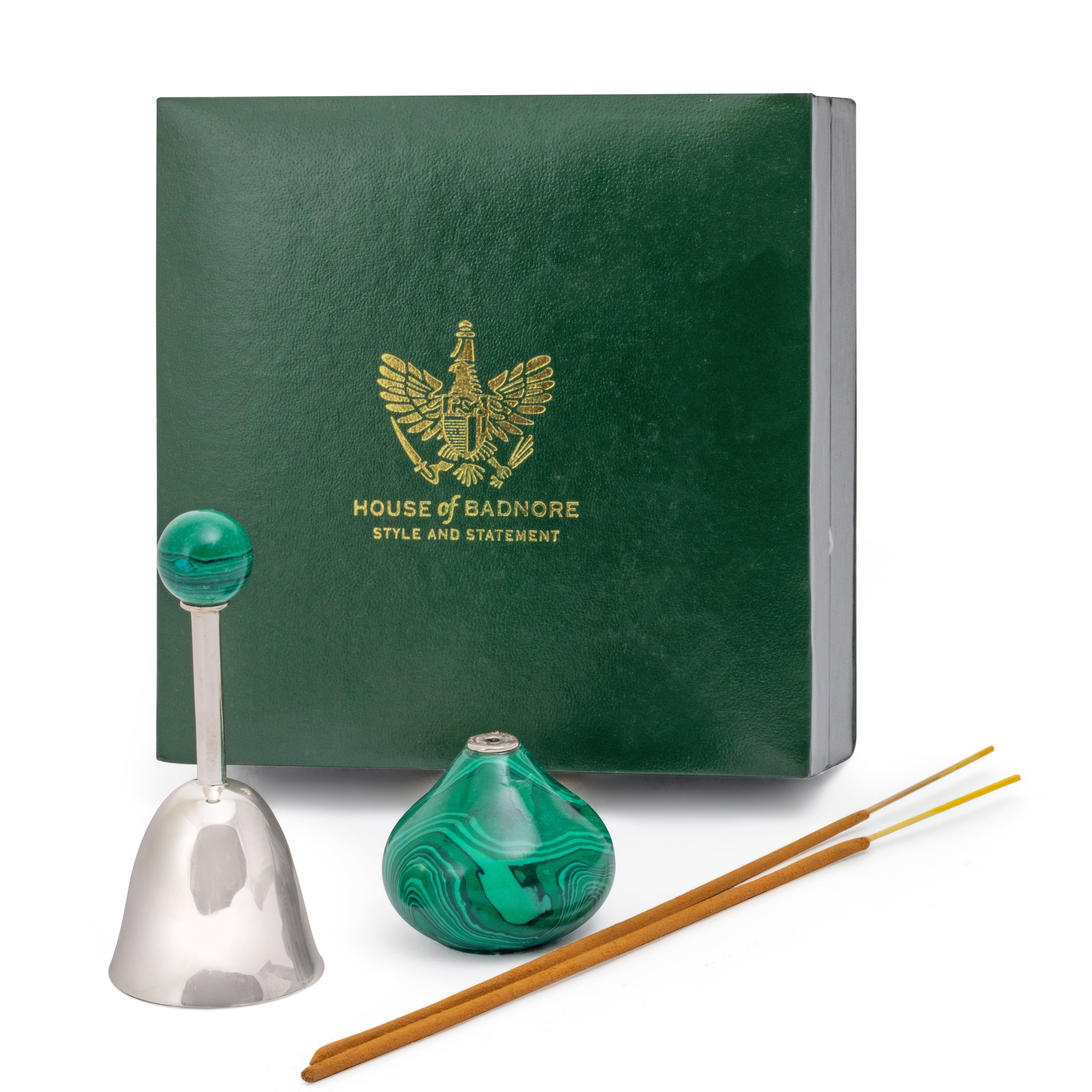 Malachite Bell & Incense Stick Holder Set