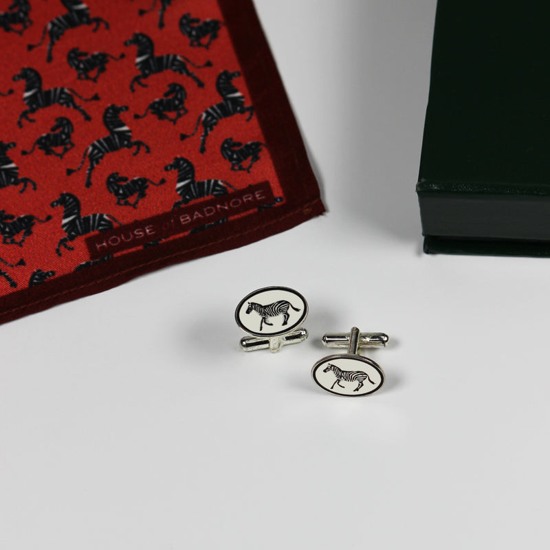 Zebra Pocket Square & Cufflinks Set