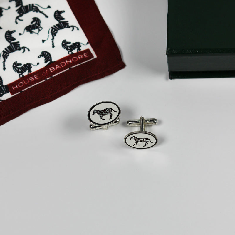 Zebra Pocket Square & Cufflinks Set